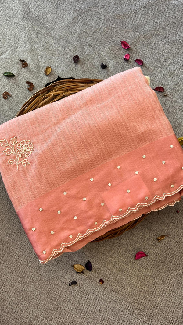 Raw Green Silk saree - pink