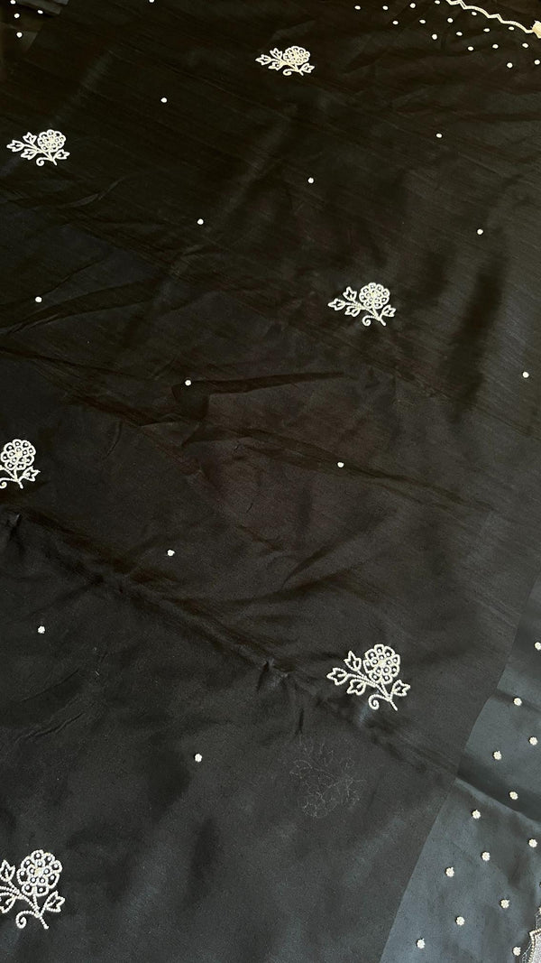 Raw Green Silk Saree - Black