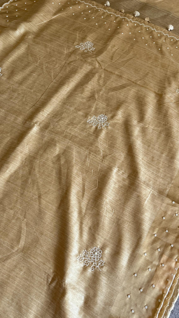 Raw Green Silk saree - golden beige