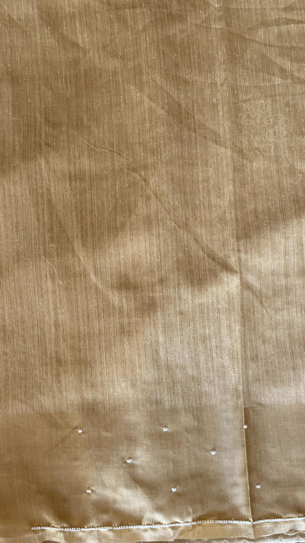 Raw Green Silk saree - golden beige