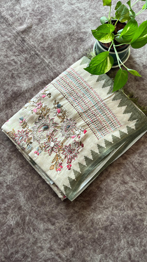 Semi Tussar Saree with French Knot Embroidery