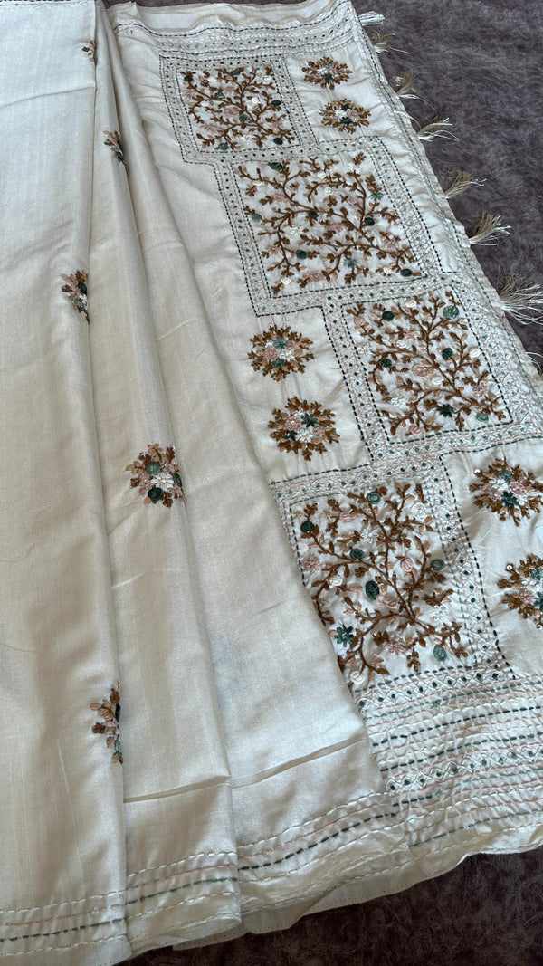 Semi Tussar Saree with French Knot Embroidery
