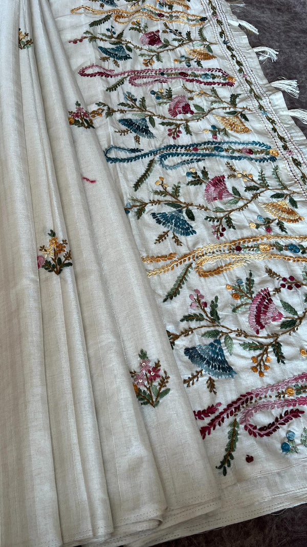 Semi Tussar Saree with French Knot Embroidery