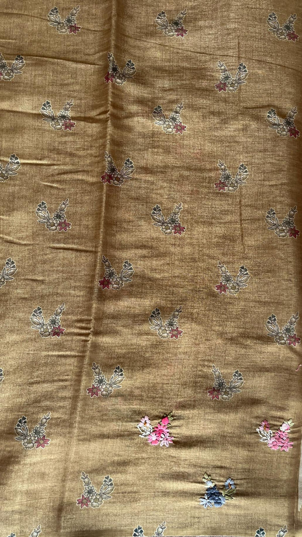 Semi Tussar Saree with French Knot Embroidery