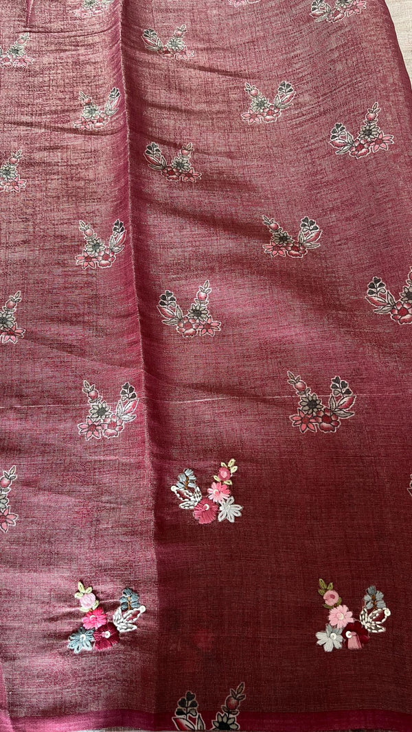 Semi Tussar Saree with French Knot Embroidery