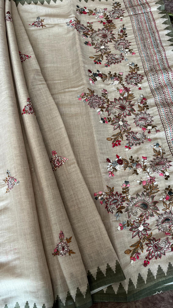 Semi Tussar Saree with French Knot Embroidery