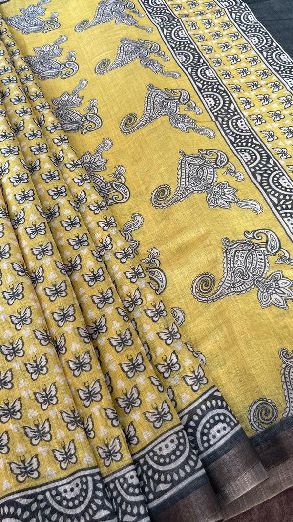 Linen Mixed Jute Saree with Digital Prints