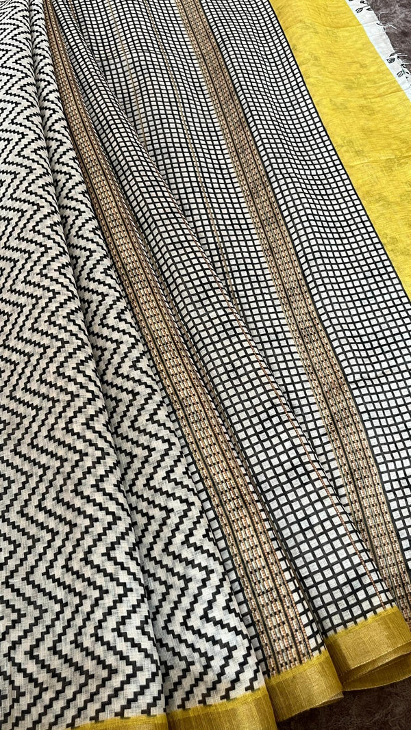 Linen Mixed Jute Saree with Digital Prints