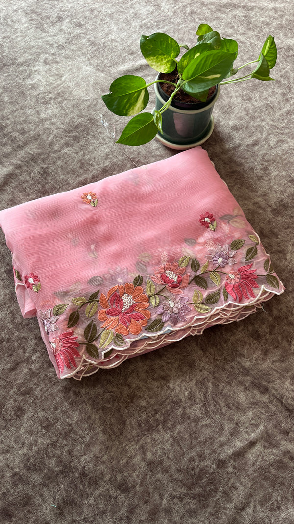 Georgette Organza Saree with Embroidery