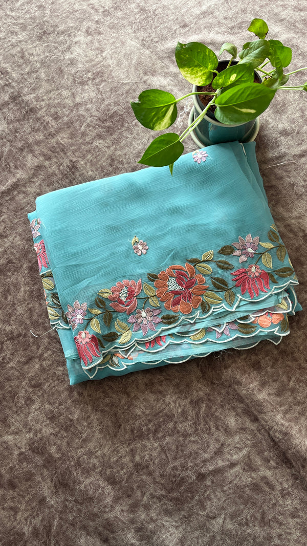 Georgette Organza Saree with Embroidery