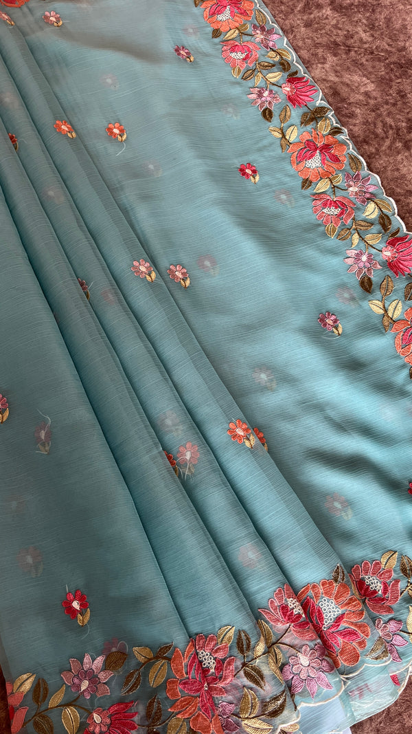 Georgette Organza Saree with Embroidery
