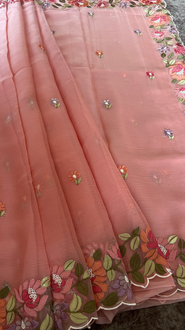 Georgette Organza Saree with Embroidery