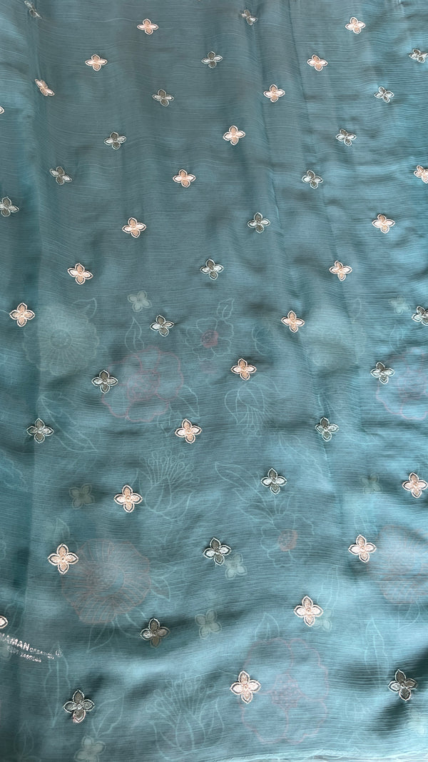 Georgette Organza Saree with Floral Appliqué Work
