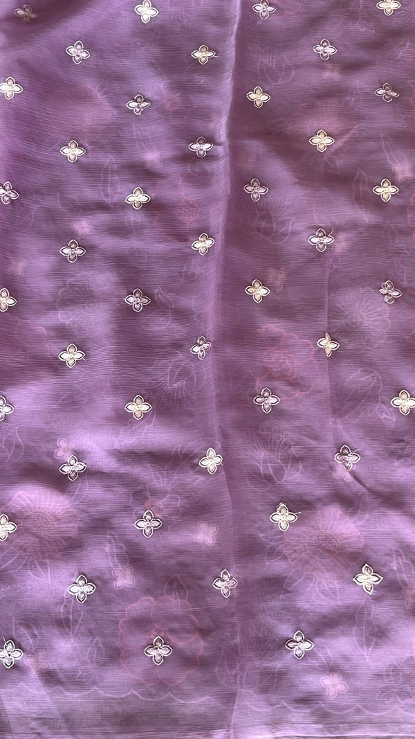 Georgette Organza Saree with Floral Appliqué Work