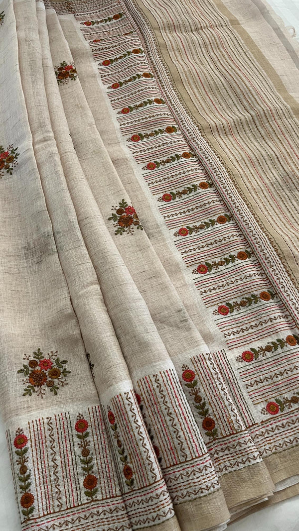 Linen Saree with French Knot Embroidery