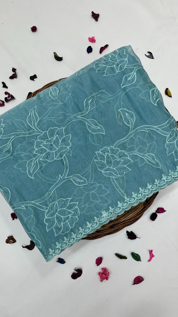 ORGANZA WITH FLORAL EMBROIDERY