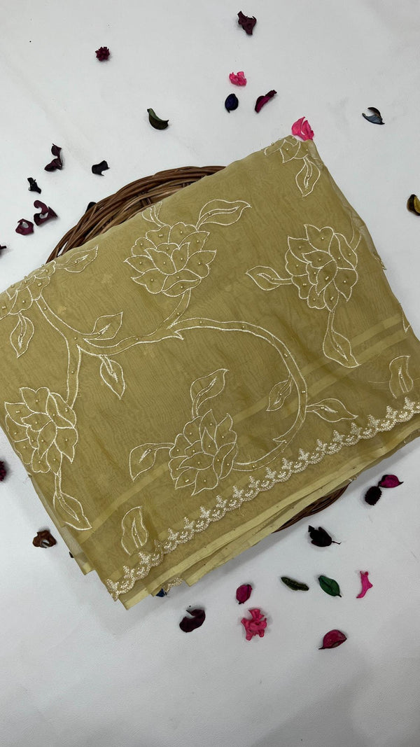 ORGANZA WITH FLORAL EMBROIDERY