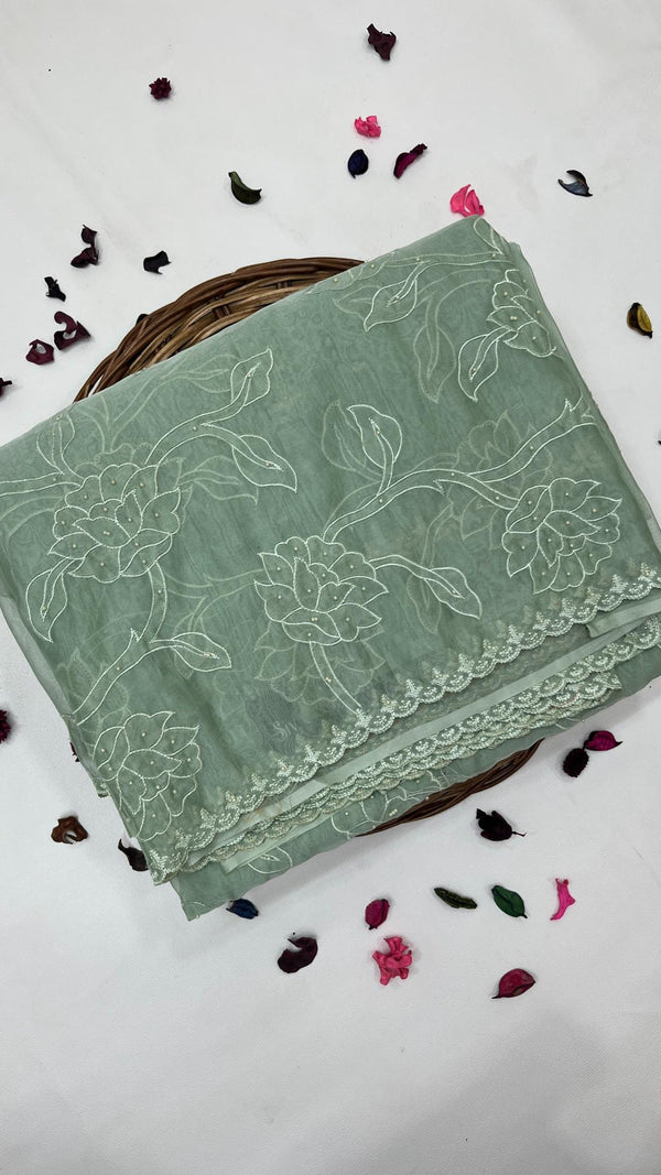 ORGANZA WITH FLORAL EMBROIDERY