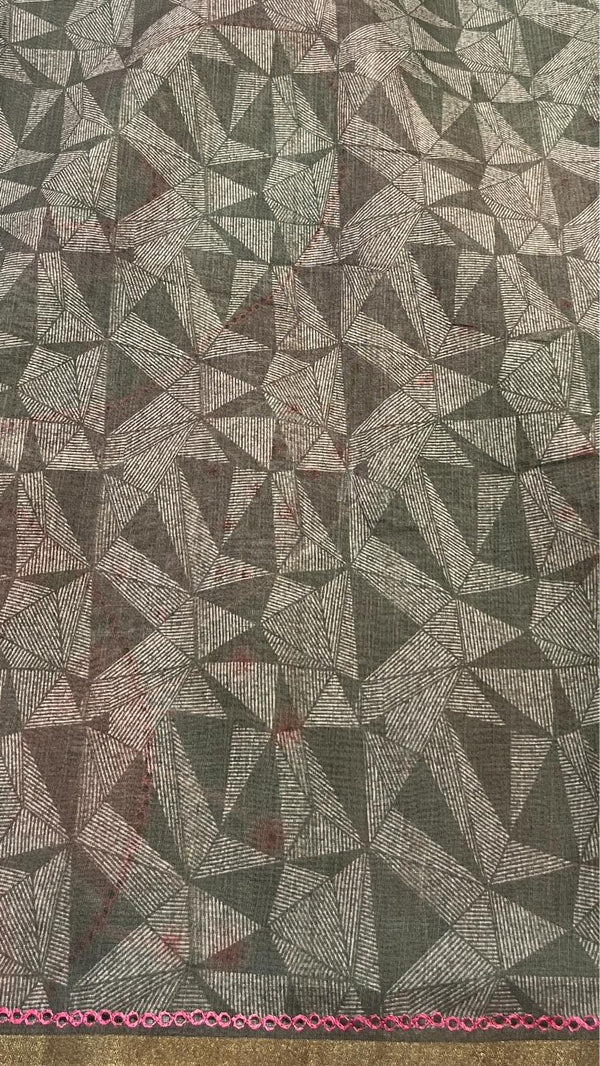Linen cut work saree