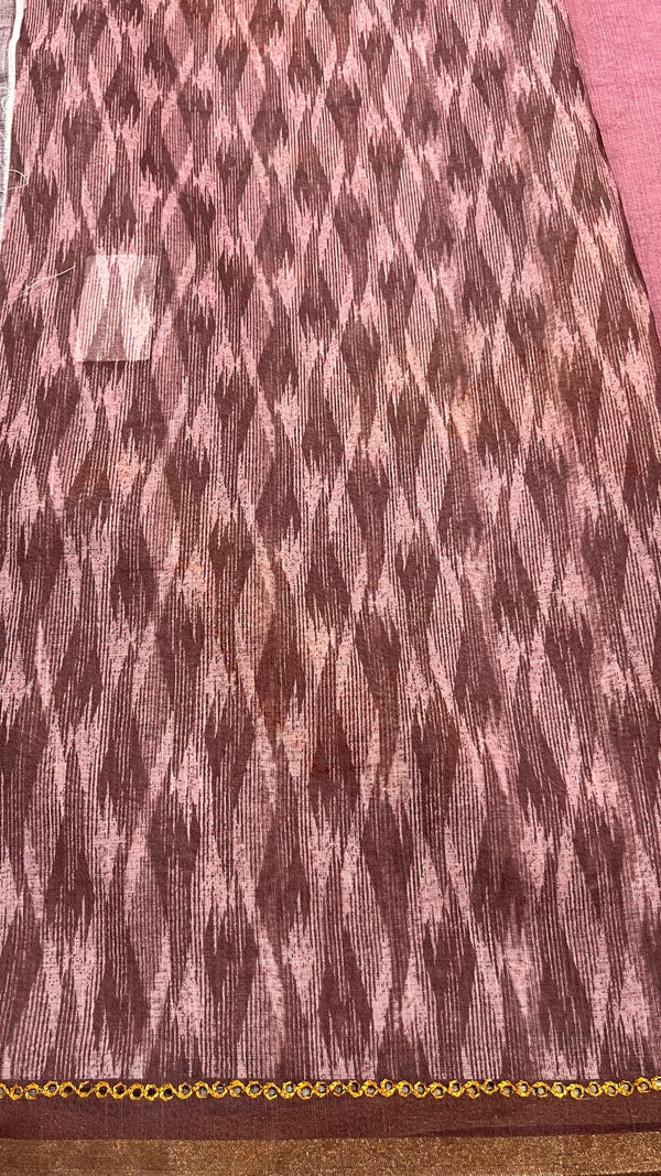 Linen cut work saree