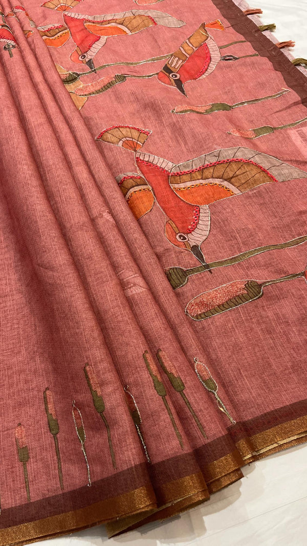 Linen cut work saree