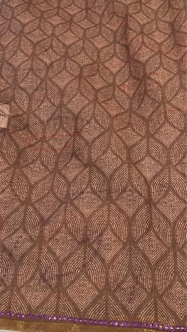 Linen cut work saree