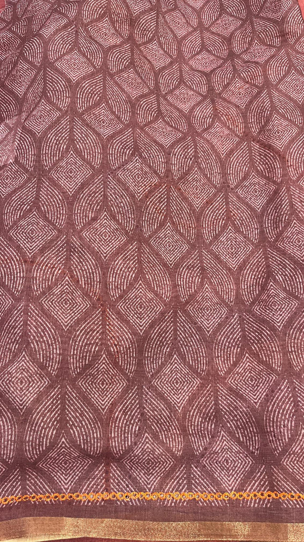 Linen cut work saree