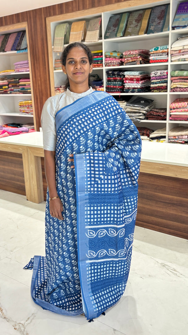 Indigo Blue Semi Linen Saree