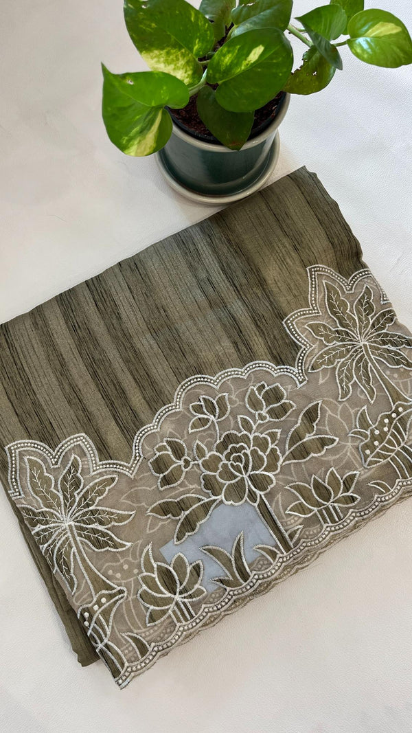 KeechaTussar with Organza Border