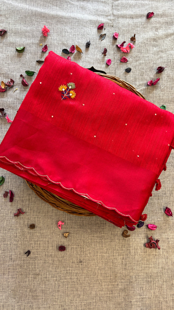 RAW GREEN SILK SAREE WITH BULLIAN FRENCH KNOT