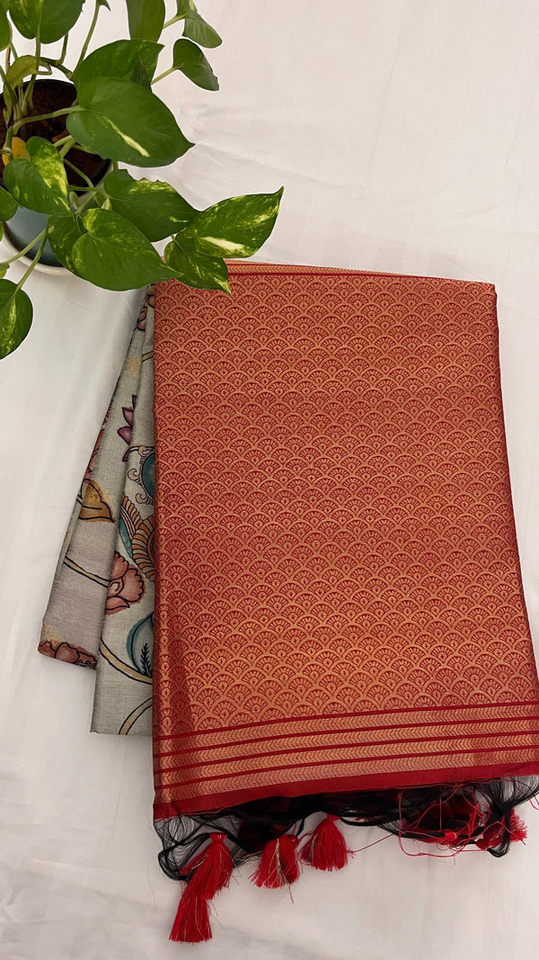 Art silk-penkalamkari saree