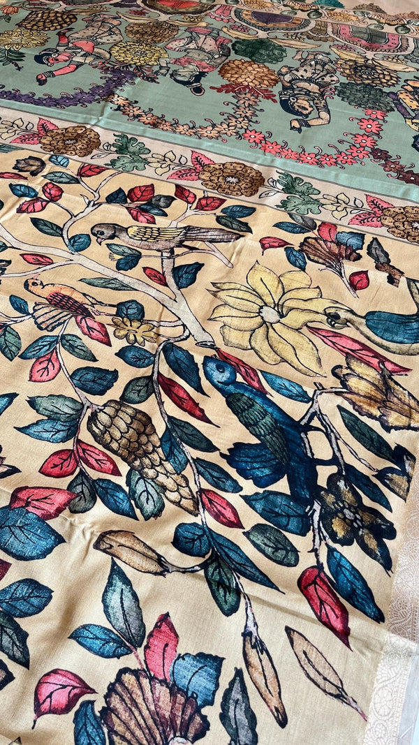 Soft tussar silk - Pen Kalamkari