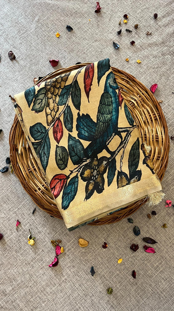 Soft tussar silk - Pen Kalamkari