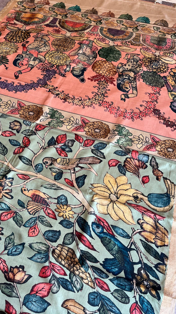 Soft tussar silk - Pen Kalamkari