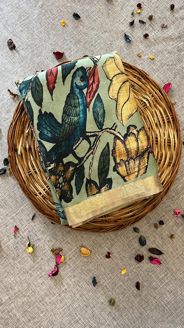 Soft tussar silk - Pen Kalamkari