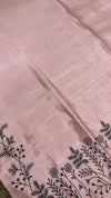 Semi tussar - Pink saree with Black embroidery