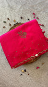 Raw Green Silk saree -Rani pink