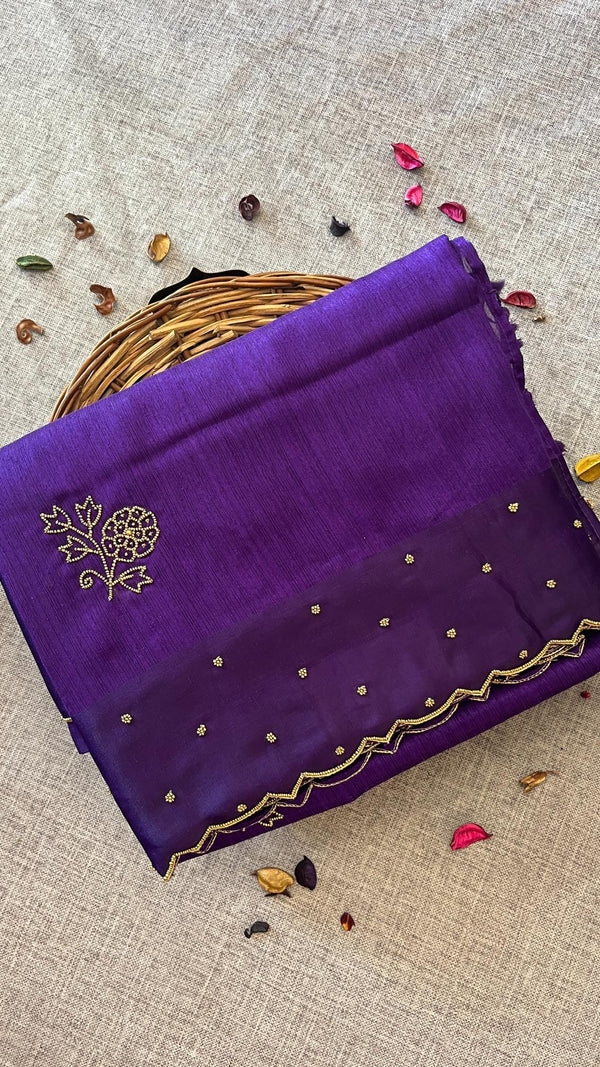 Raw Green Silk saree - Violet