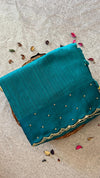 Raw Green Silk saree - Teal Green