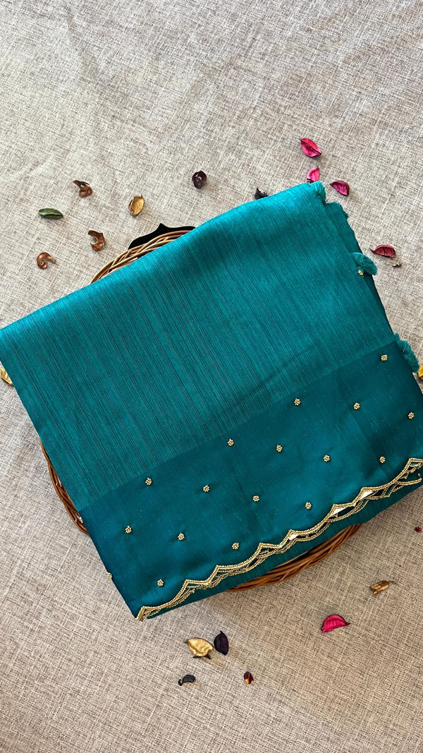 Raw Green Silk saree - Teal Green