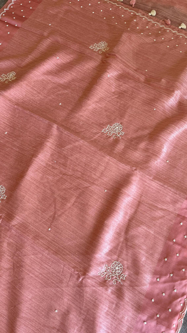 Raw Green Silk saree - pink