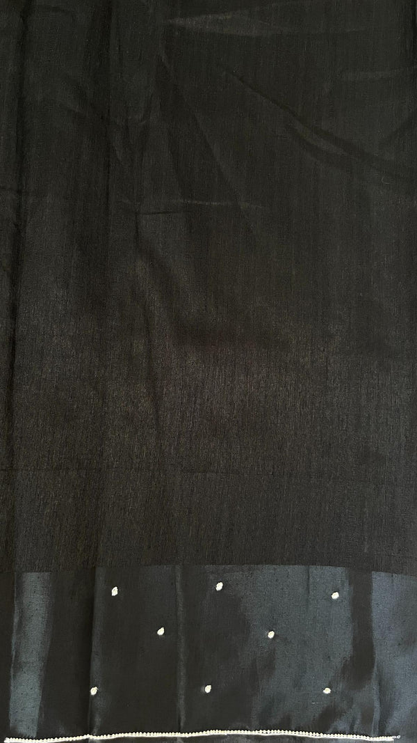 Raw Green Silk Saree - Black