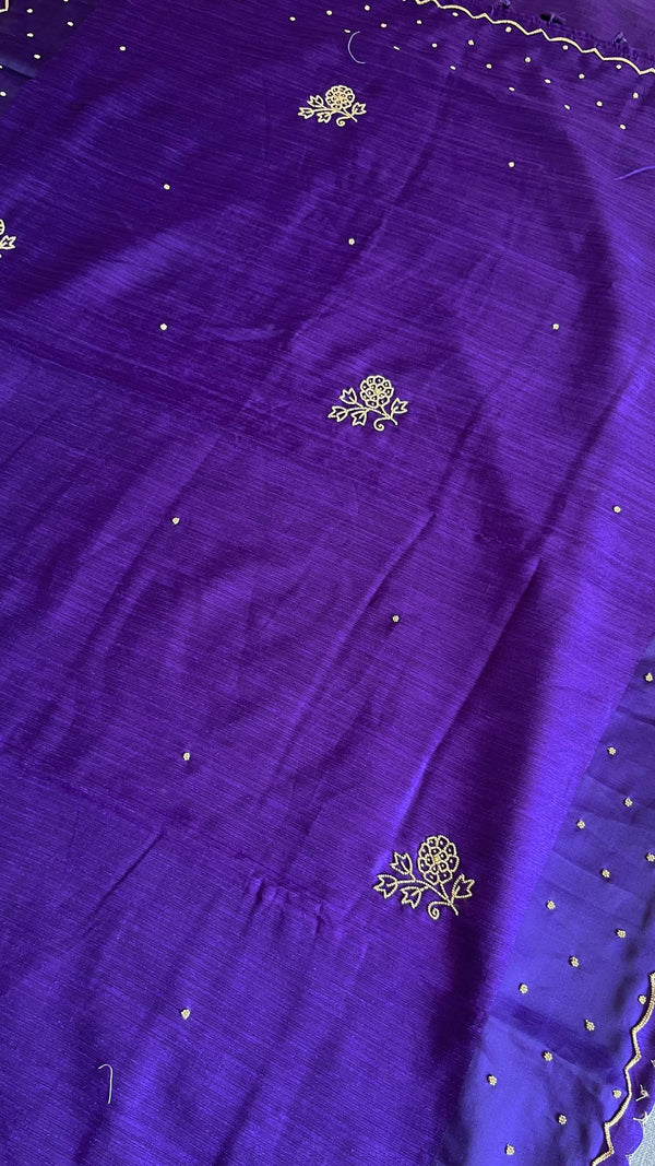 Raw Green Silk saree - Violet