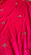 Raw Green Silk saree -Rani pink
