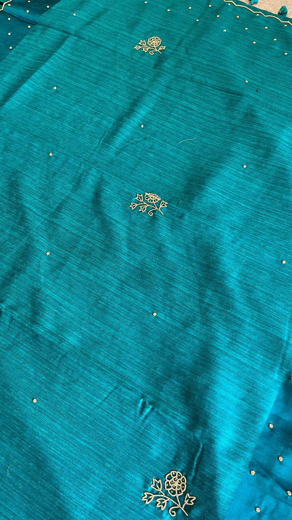 Raw Green Silk saree - Teal Green