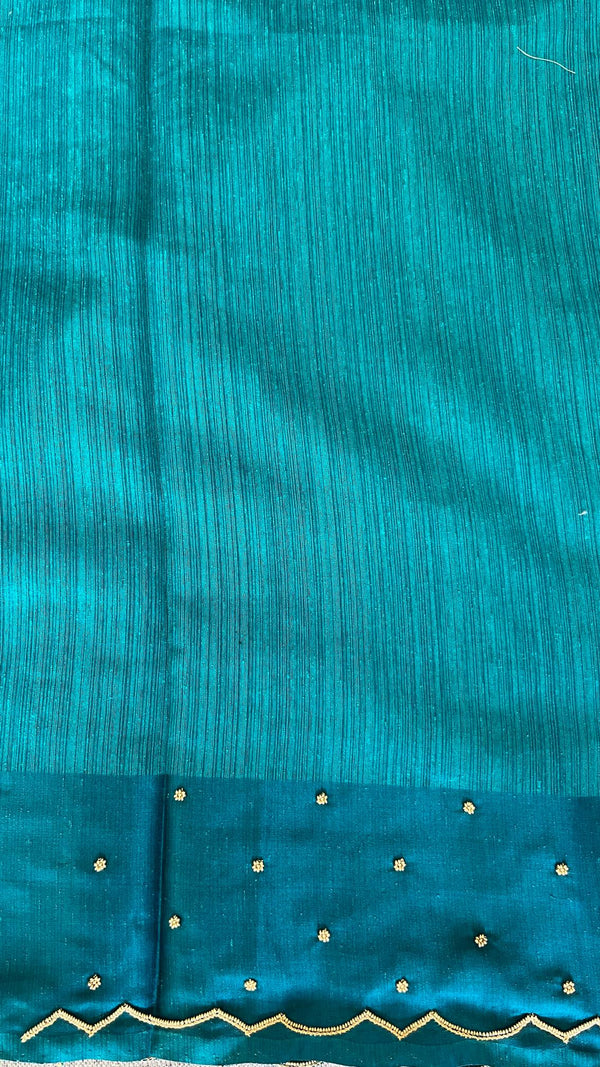 Raw Green Silk saree - Teal Green