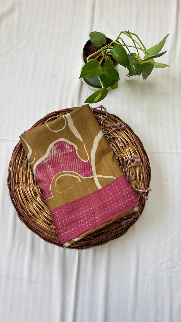 Semi Tussar Saree with Korvai Border