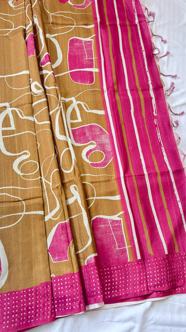 Semi Tussar Saree with Korvai Border