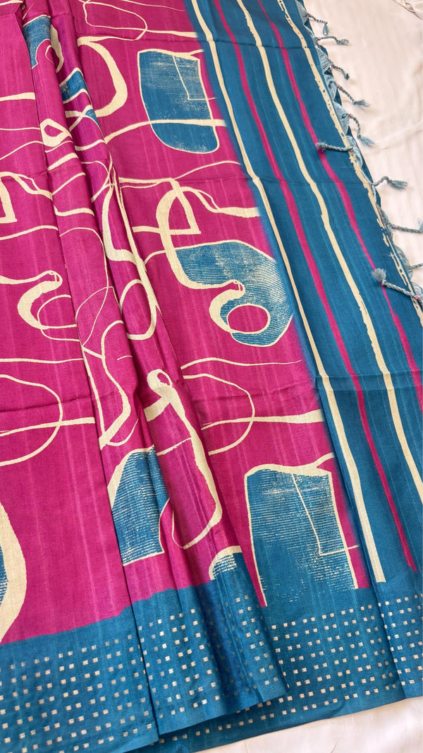 Semi Tussar Saree with Korvai Border