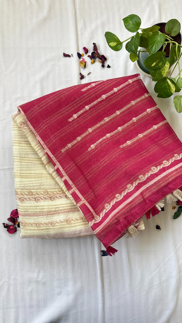Linen Zari Woven Saree